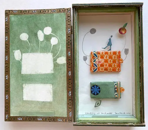Tamar Rubinstein, Wandeling met lunchpaket, 175 euro, Mixed media in cigar box, 26x22x3 cm