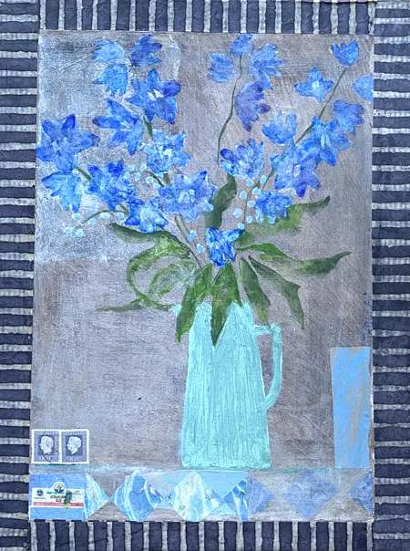 Thecla Renders, Dahlia's 1, Mixed media on wood, 40x30 cm, €.195,-