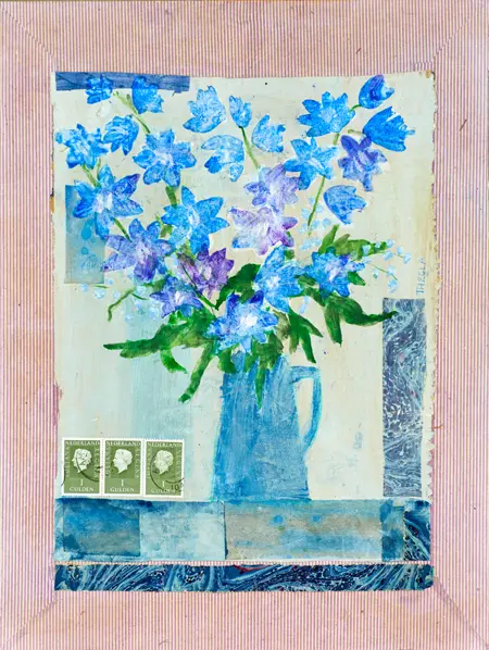 Thecla Renders, Dahlia's 2, Mixed media on wood, 40x30 cm, €.195,-