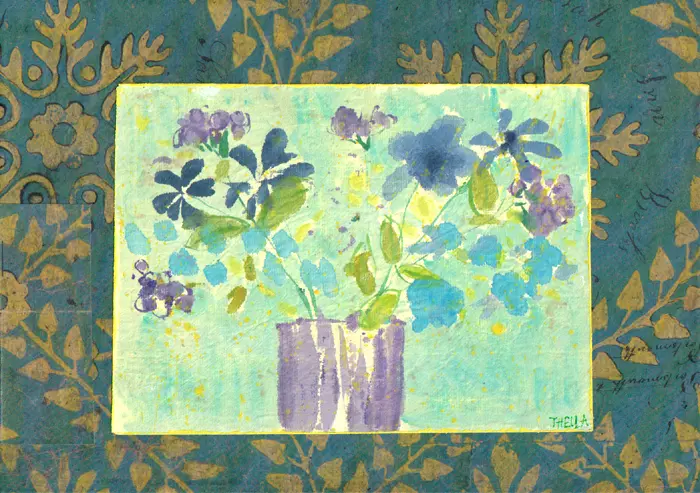 Tecla Renders, Faded Blues , Mixed media on paper on panel, 21x30 cm, €.250,-