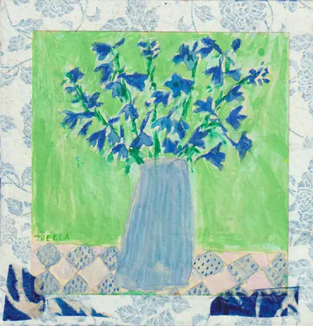 Thecla Renders, Invincible blue, 150 euro, Mixed media on paper, unframed, 19x19 cm