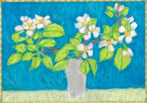 Thecla Renders, Islandblossom, Mixed media on paper and wood (unframed), 21x30 cm, €.175,-