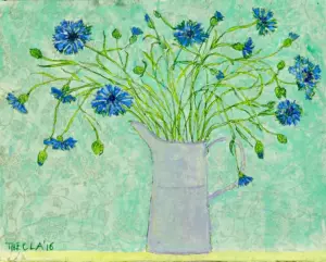 Thecla Renders, Korenbloemen, Mixed media on panel, 30x40 cm, 200,-euro