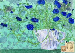 Thecla Renders, Korenbloemen verweg, Mixed media on paper, 20x30 cm, €.175,-