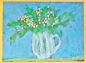 Thecla Renders, Mimosa Geel, 175 euro, Mixed media unframed (none needed), 21x30 cm