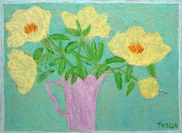 Thecla Renders, Spring Yellow, 375 euro, Mixed media on wood, unframed, 35x46 cm