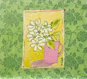 Thecla Renders, Sunny Morning, 150 euro, Mixed media on paper and wood (unframed), 20x22
