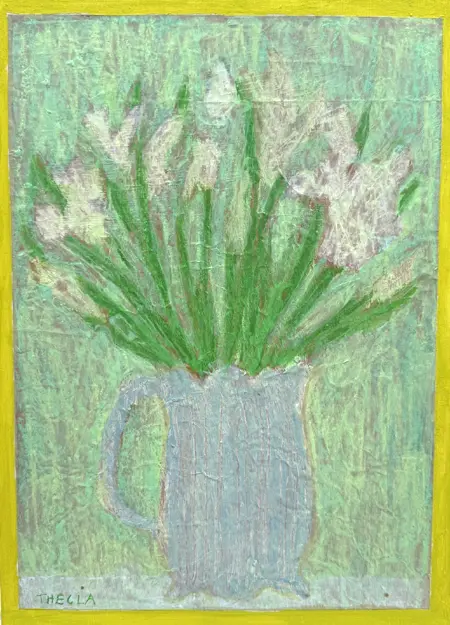 Thecla Renders, Winter white wishes, 250 euro, Mixed media on wood, unframed, 22x24 cm