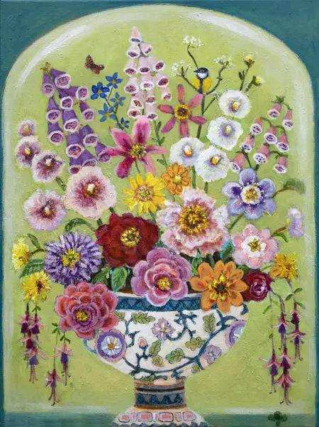 Vilma van den Berg, Boeket onder stolp, 840 euro, Acrylic on canvas in wooden frame, 60x80 cm