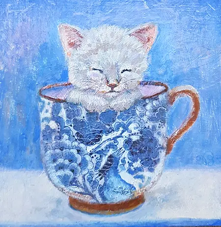 Vilma van den Berg, Chinees slaapkopjel, 150 euro, Acrylic on panel in wooden frame, 15x15 cm