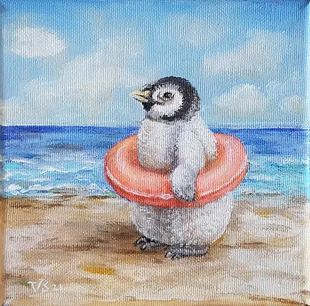 Vilma van den Berg, Dagje strand, Acrylic on canvas in frame, 15x15 cm, €.175,-