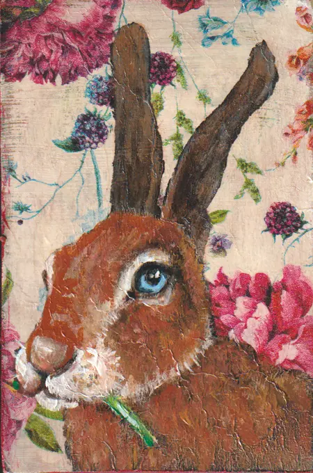 Vilma van den Berg, Haas, Mixed media on panel, 15x10 cm, €.50,-