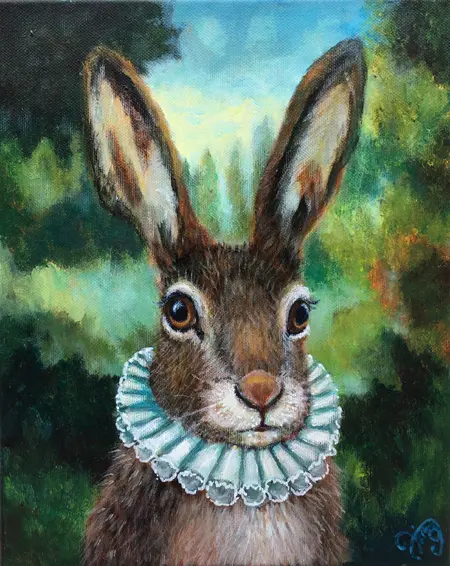 Vilma van den Berg, Haasje met kraag, Oil on canvas, 30x24 cm, €.225,-