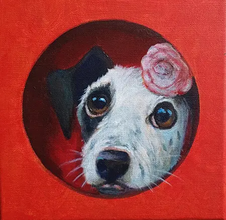 Vilma van den Berg, Hond, Oil on canvas, 20x20x2 cm, €.175,-