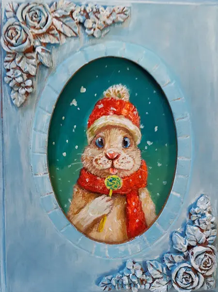 Vilma van den Berg, IJskonijn, Acrylic on wood in ornate frame, 12x9 cm, €.150,-