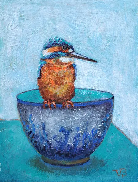 Vilma van den Berg, IJsvogel op kom, 175 euro, Acrylic on panel in frame, 20x15 cm