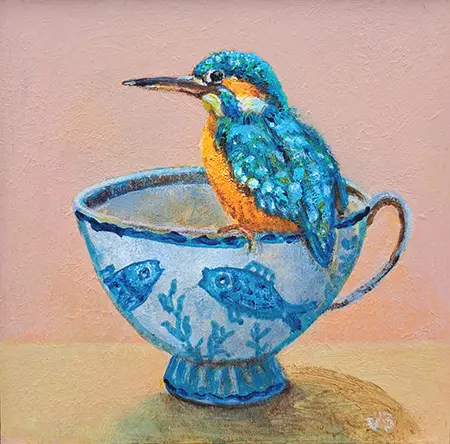 Vilma van den Berg, IJsvogel, 175 euro, Acrylic on canvas in wooden frame, 15x15 cm