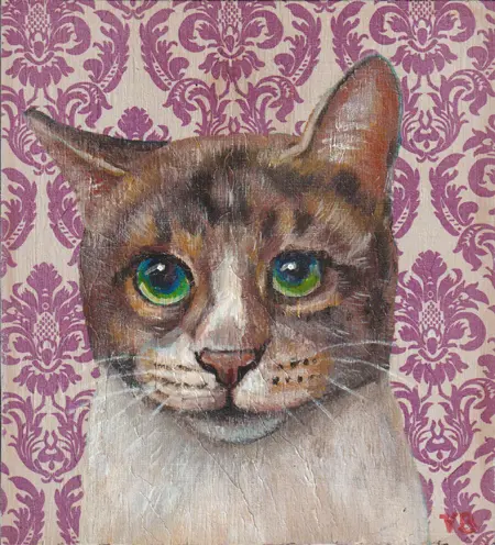 Vilma van den Berg, Kat op hout 1, Acrylic on wood, 23x21 cm, €.75,-