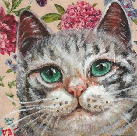 Vilma van den Berg, Kat op hout 3, Acrylic on wood, 15x15 cm, €.65,-
