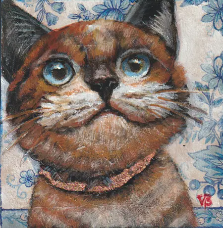 Vilma van den Berg, Kat op hout 4, Acrylic on wood, 15x15 cm, €.65,-