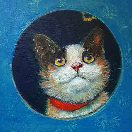 Vilma van den Berg, Kat, Oil on canvas, 20x20x2 cm, €.175,-