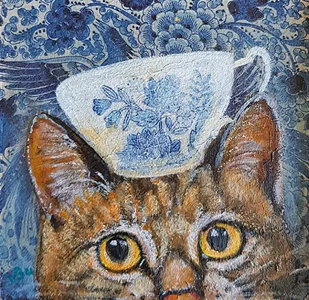 Vilma van den Berg, Kattekop, Acrylic on panel in frame, 15x15 cm, €.110,-