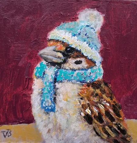 Vilma van den Berg, Kerstmus met ijsmus, 50 euro, Acrylic on panel, unframed, 10x10 cm