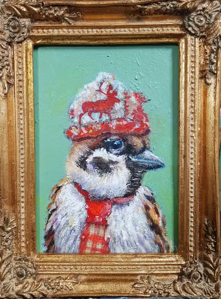 Vilma van den Berg, Kerstmus, Acrylic on canvas in frame, 18x13 cm, €.175,-
