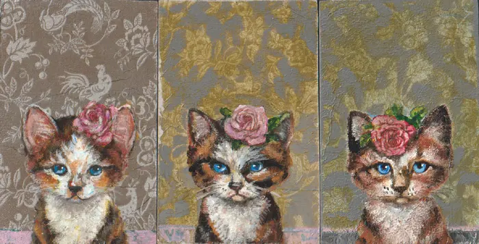 Vilma van den Berg, Kitten 1, 2 en 3, Mixed media on panel, 15x10 cm, €.50,- each