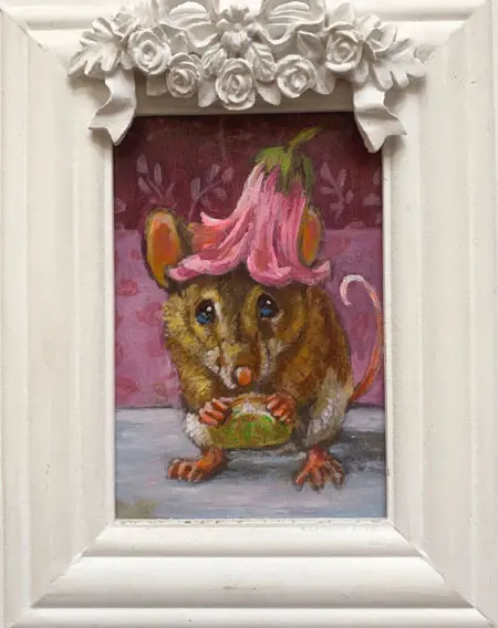 Vilma van den Berg, Miss Mouse, Acrylic on wood in ornate frame, 13x9 cm, €.150,-