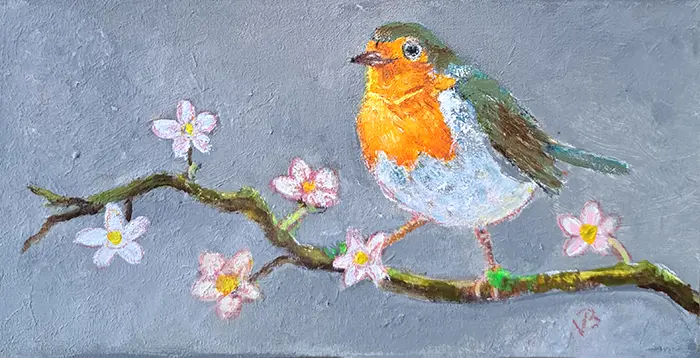 Vilma van den Berg, Roodborstje, 95 euro, Acrylic on panel, unframed, 10x20 cm