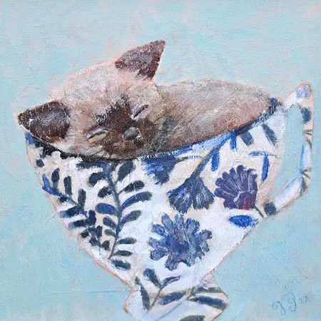 Vilma van den Berg, Slaapkopje delfsblauw, 150 euro, Acrylic on panel in frame, 15x15 cm