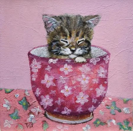 Vilma van den Berg, Slaapkopje roze, 150 euro, Acrylic on panel in wooden frame, 15x15 cm