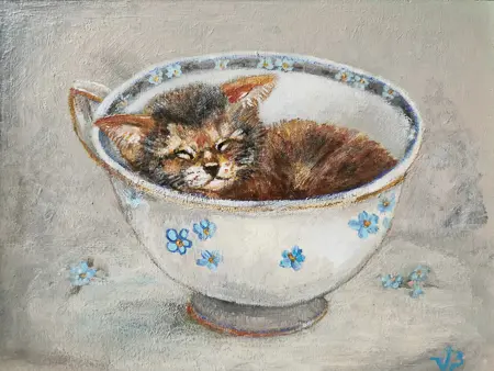 Vilma van den Berg, Slaapkopje Vergeet me niet, 175 euro, Acrylic on panel in wooden frame, 15x20 cm