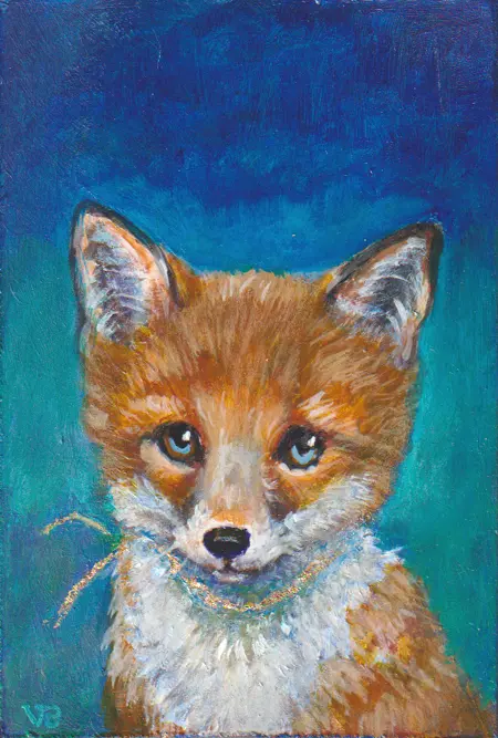 Vilma van den Berg, Vos, Mixed media on panel, 15x10 cm, €.50,-