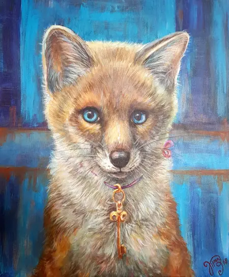 Vilma van den Berg, Vosje met sleutel, Oil on canvas, 60x50 cm, €.425,-