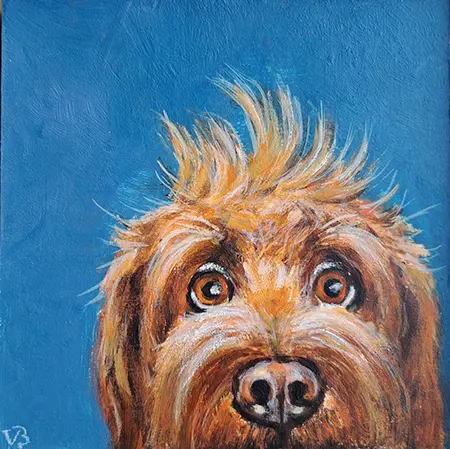 Vilma van den Berg, What's up dog, 175 euro, Acrylic on canvas in wooden frame, 15x15 cm