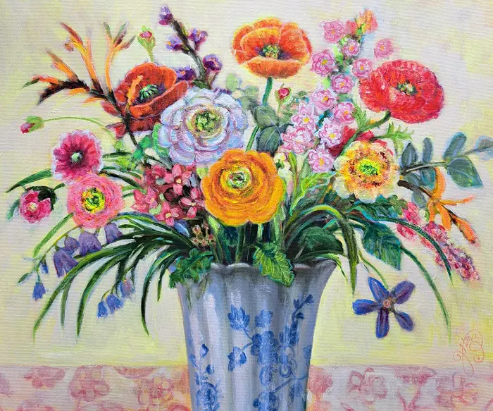 Vilma van den Berg, Zomerboeket, 545 euro, Acrylic on canvas in wooden frame, 50x60 cm