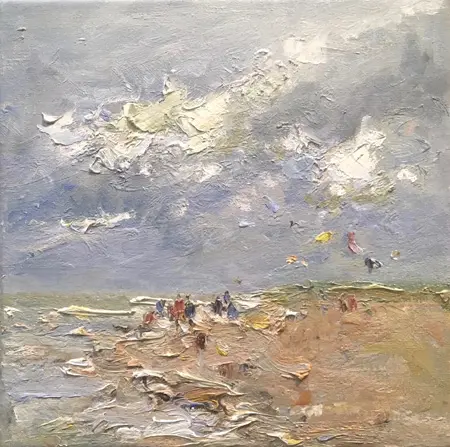 Wil van der Niet, Langs de vloedlijn, Oil on canvas in wooden frame, 30x30 cm, €.360,-
