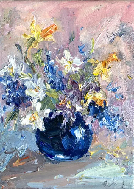 Wil van der Niet, Lentekriebels,250 euro, Oil on canvas in wooden frame, 18x13 cm
