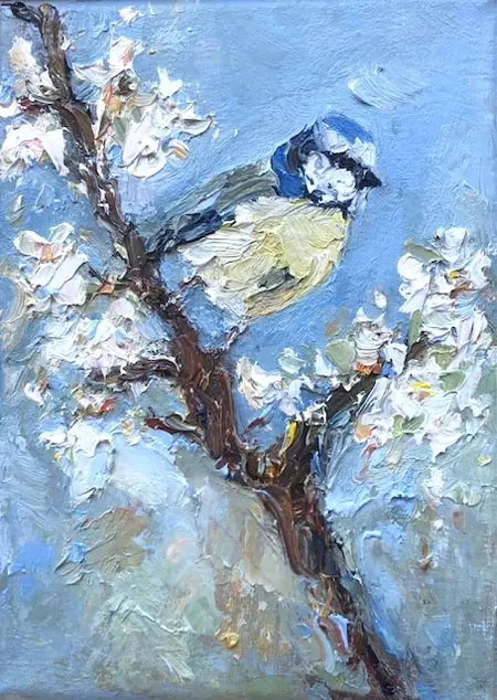Wil van der Niet, Pimpelmees 2, 250 euro, Oil on canvas in wooden frame, 18x13 cm