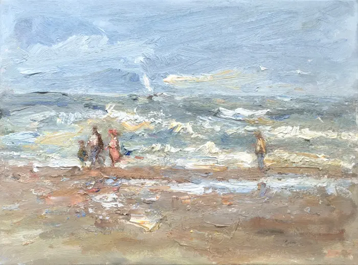 Wil van der Niet, Uitwaaijen aan zee, Oil on canvas in wooden frame, 30x40 cm, €.425,-