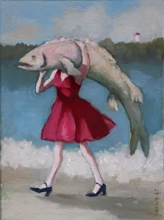 JoAnna Winik, Big fish (red dress), 850 euro, Oil on canvas, unframed, 30x23 cm