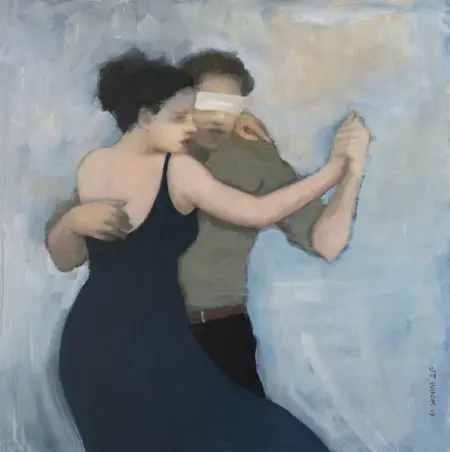 JoAnna Winik, Love stories: Dancers III, Oil on wood panel, 41x41 cm, 975 euro
