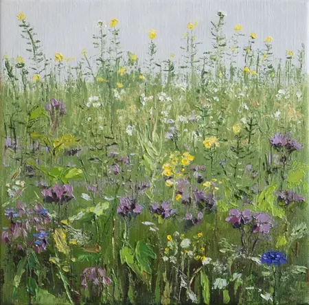 Gineke Zikken, Bloemenveld, 550 euro, Oil on canvas in wooden frame, 30x30 cm