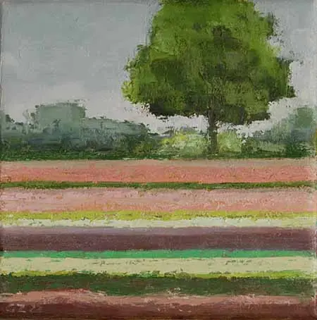 Gineke Zikken, Bollenvelden, 400 euro, Oil on canvas in wooden frame, 20x20 cm