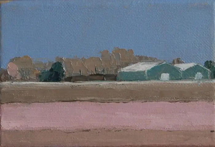 Gineke Zikken, Bollenvelden roze, Oil on canvas, 10x15 cm, €.300,-