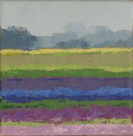 Gineke Zikken, Bollenvelden, Oil on canvas in wooden frame, 20x20 cm, €.450,-