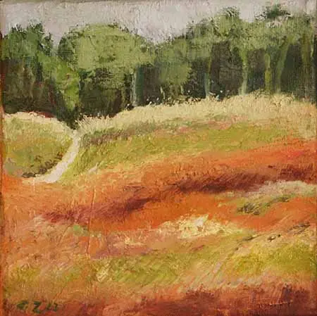 Gineke Zikken, Bospad, 145 euro, Oil on canvas in wooden frame, 15x15 cm