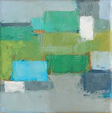 Gineke Zikken, Compositie bij zee, Oil on canvas in wooden frame, 15x15 cm, €.150,-